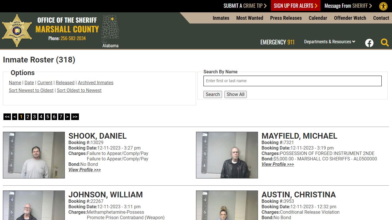 Inmate Roster (321) - Marshall County Sheriff's Office