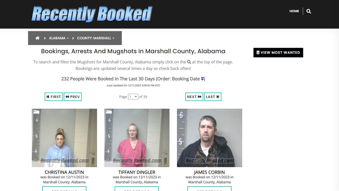 Bookings, Arrests and Mugshots in Marshall County, Alabama